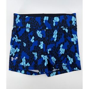 Under Armour HeatGear Compression Shorts Blue Black Snakeskin Print Womens Small